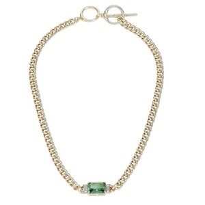 Lauren Ralph Lauren Gold Tone Green Erinite Frontal Statement‎ Necklace 16" NEW